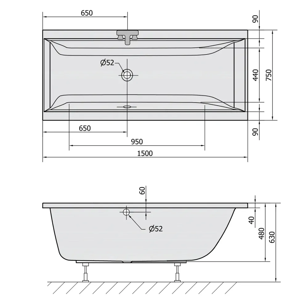 CLEO obdélníková vana 150x75x48cm, bílá
